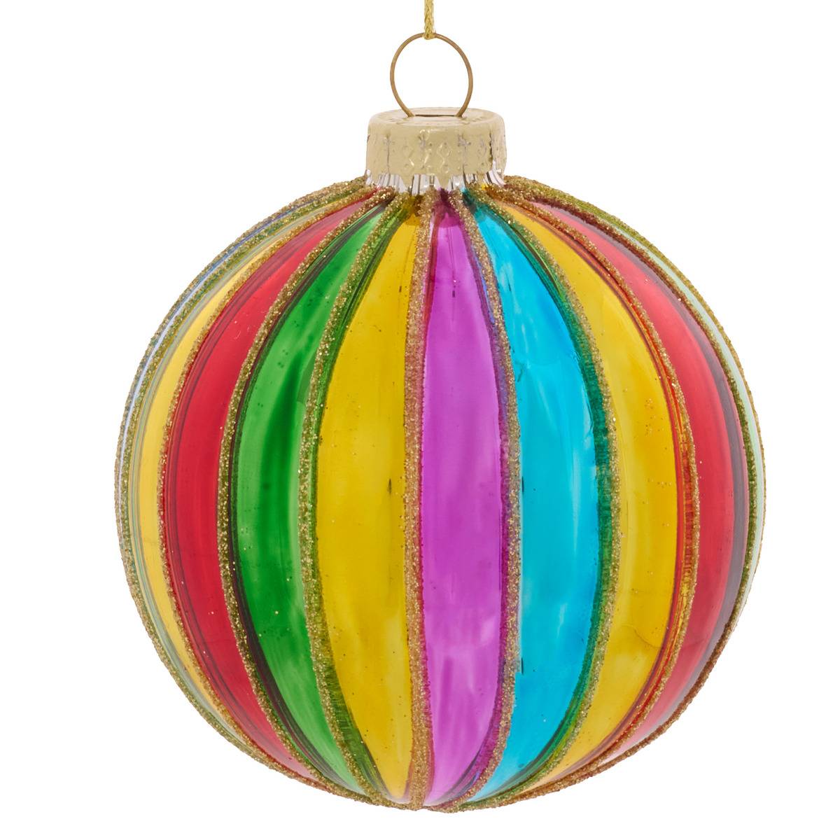 Boule de Noël en verre rayée multicolore D. 85 mm multicolore, FEERIC LIGHTS & CHRISTMAS