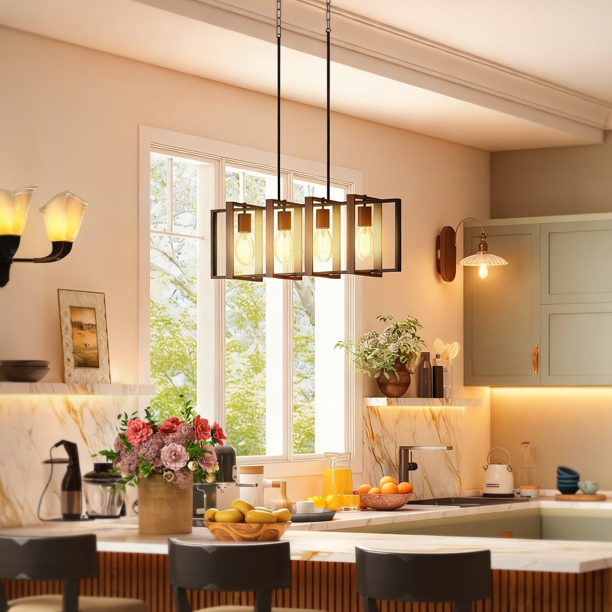 Pendant Light Acier Noyer marron, HOMCOM
