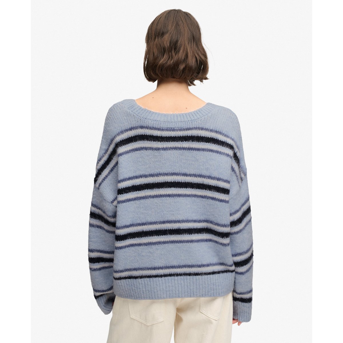 Pull Maille Rayée Coupe Décontractée rayure brume bleue, SUPERDRY