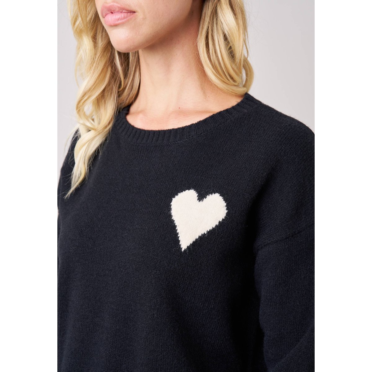Pull femme maille douce motif cœur ADONIS noir, DEELUXE