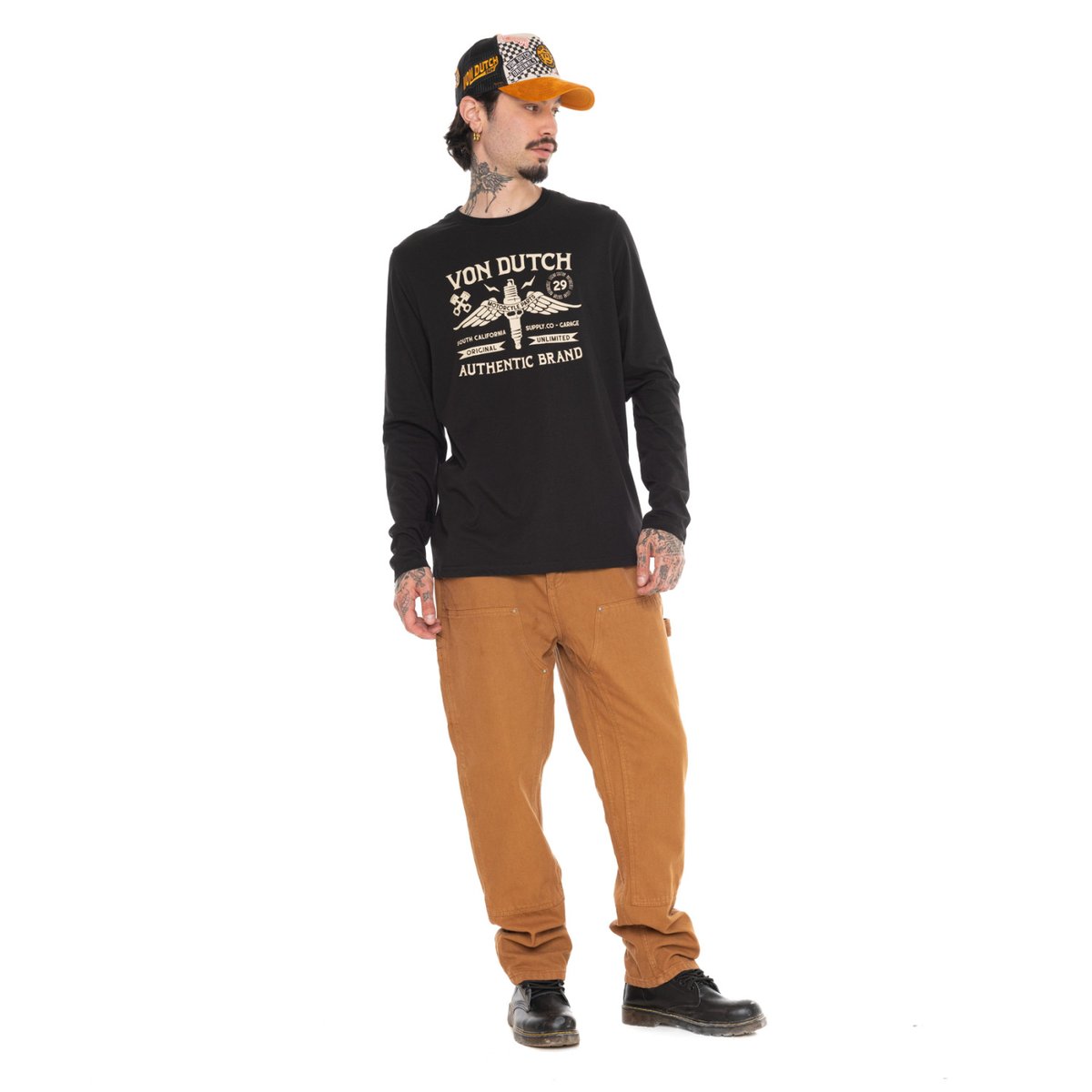 T-shirt homme regular manches longues jersey160GSM print devant Cohen noir/blanc, VON DUTCH