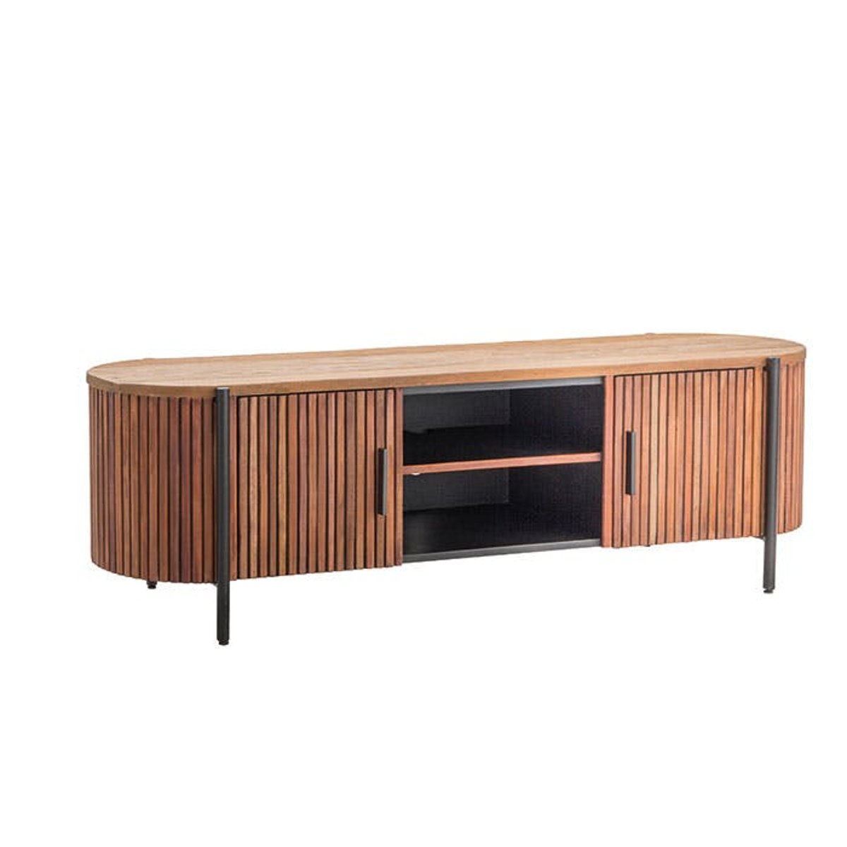 Meuble TV teck recyclé côtés arrondis TRANI bois naturel, PIER IMPORT