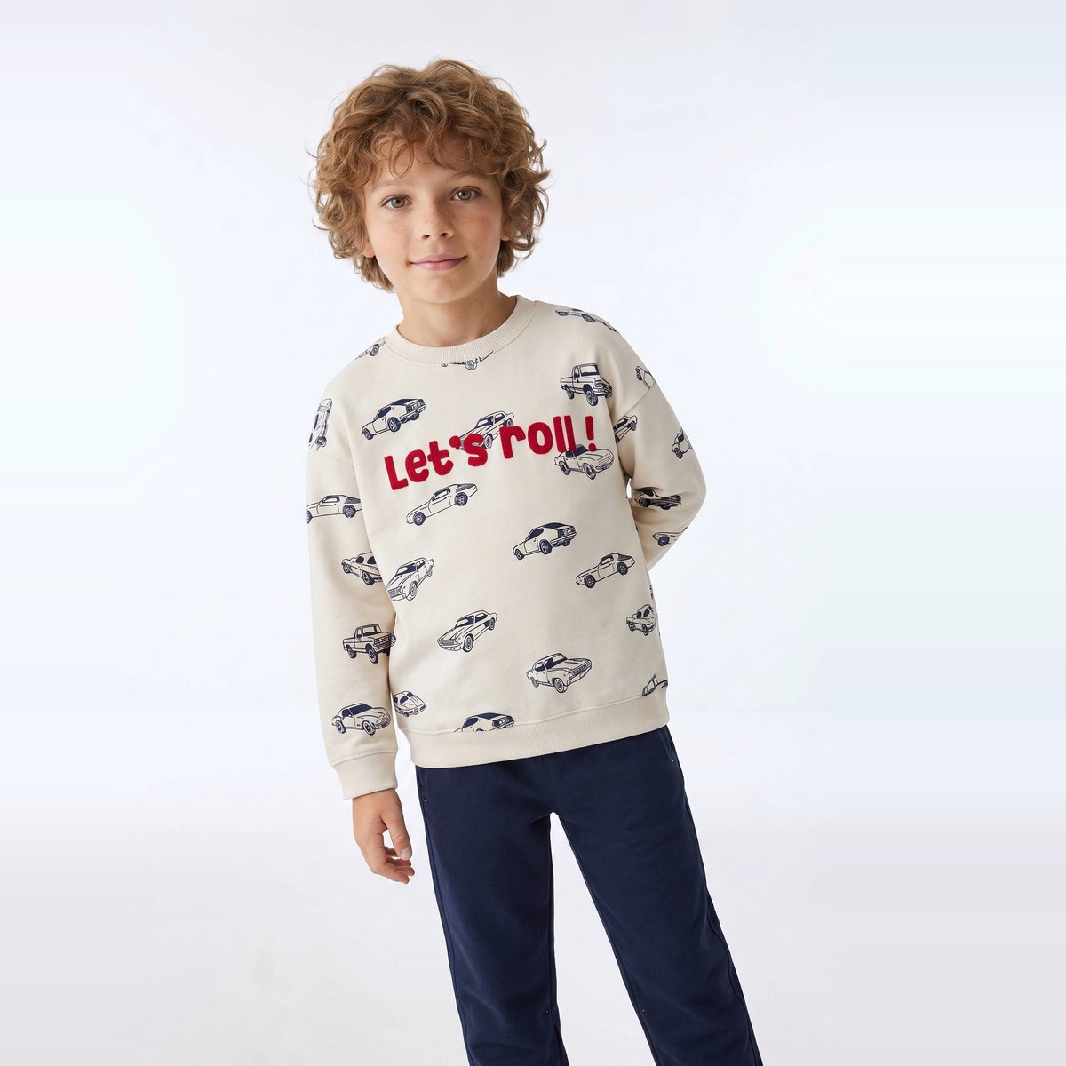 Sweat col rond imprimé en coton BIO GOTS naturel chine, MONOPRIX