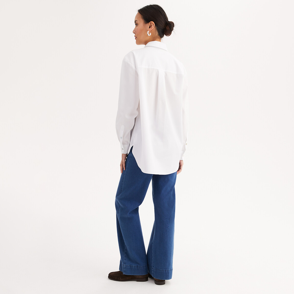 Chemise tunique, manches longues, en pur coton blanc, ANNE WEYBURN