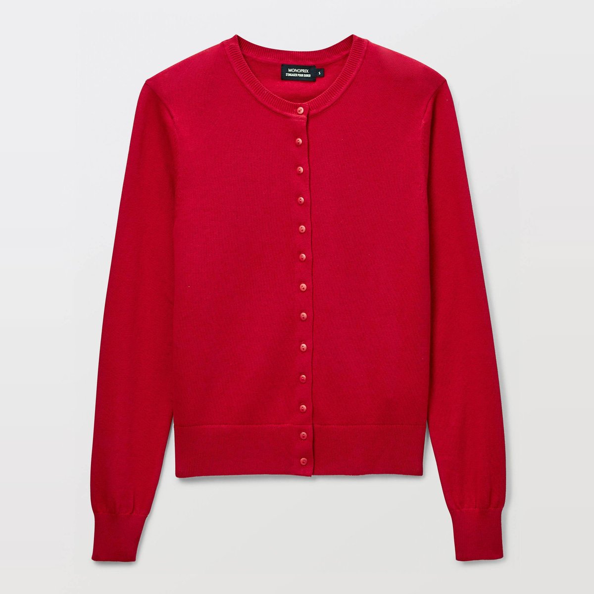 Cardigan en coton en fine maille goyave, MONOPRIX