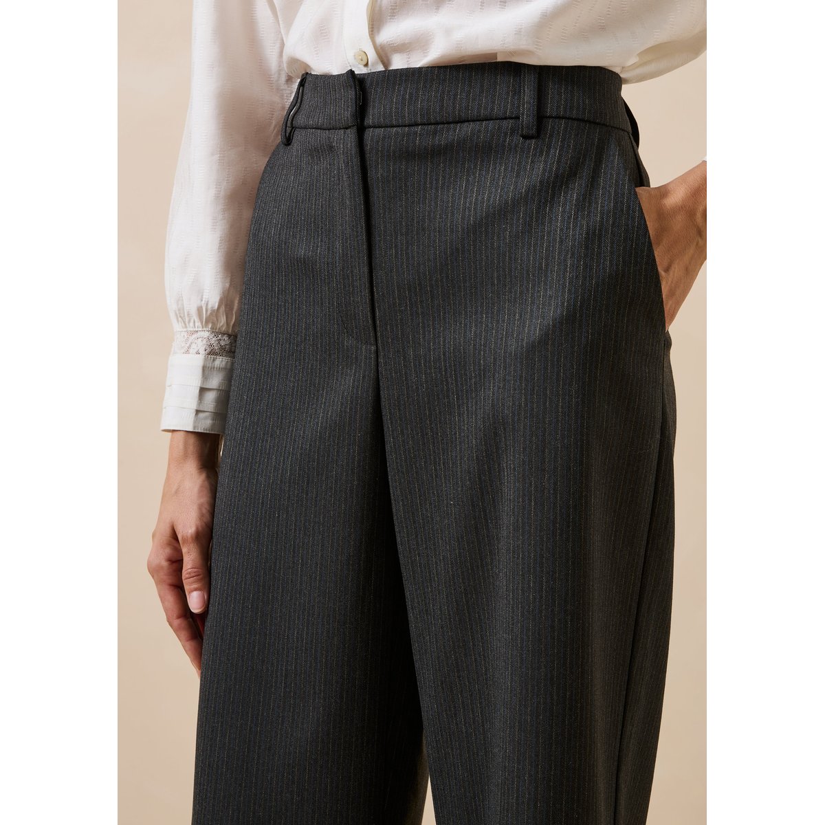 Pantalon droit rayé anthracite, LA FEE MARABOUTEE