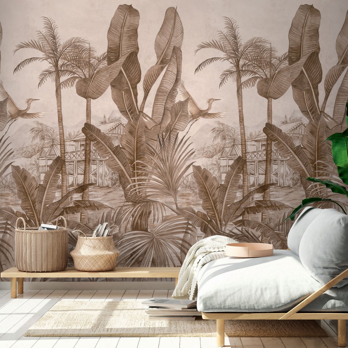 Papier peint déco jungle marron, HEXOA