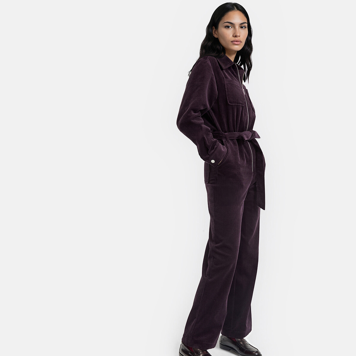 Combinaison pantalon zippée en velours côtelé violet prune, LA REDOUTE COLLECTIONS