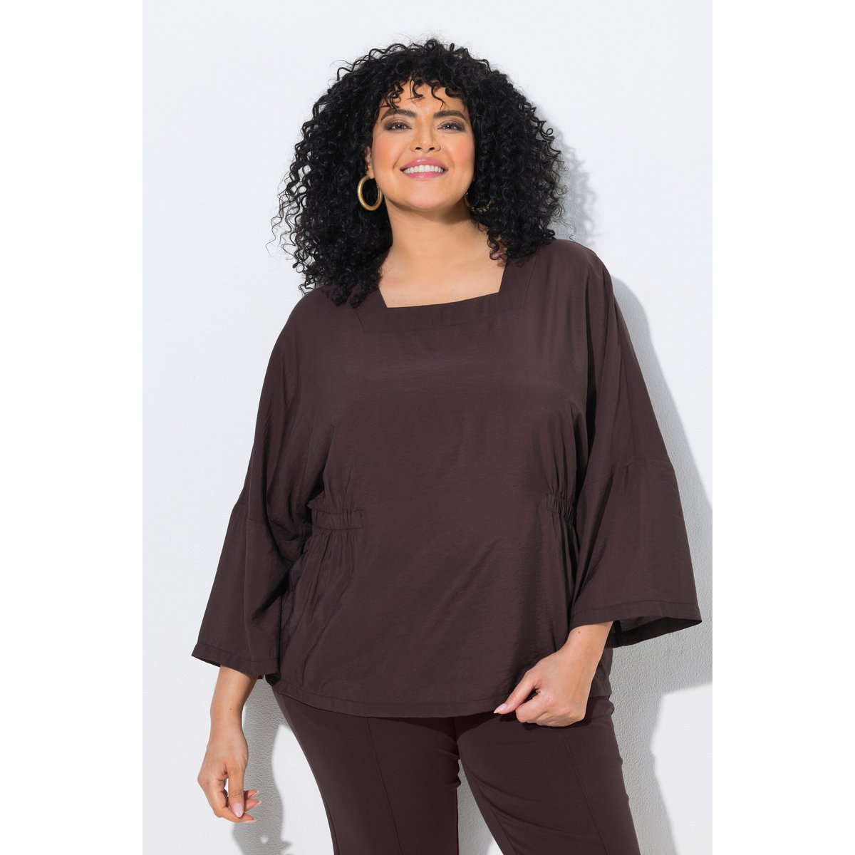 Blouse avec empiècements élastiques acajou, ULLA POPKEN