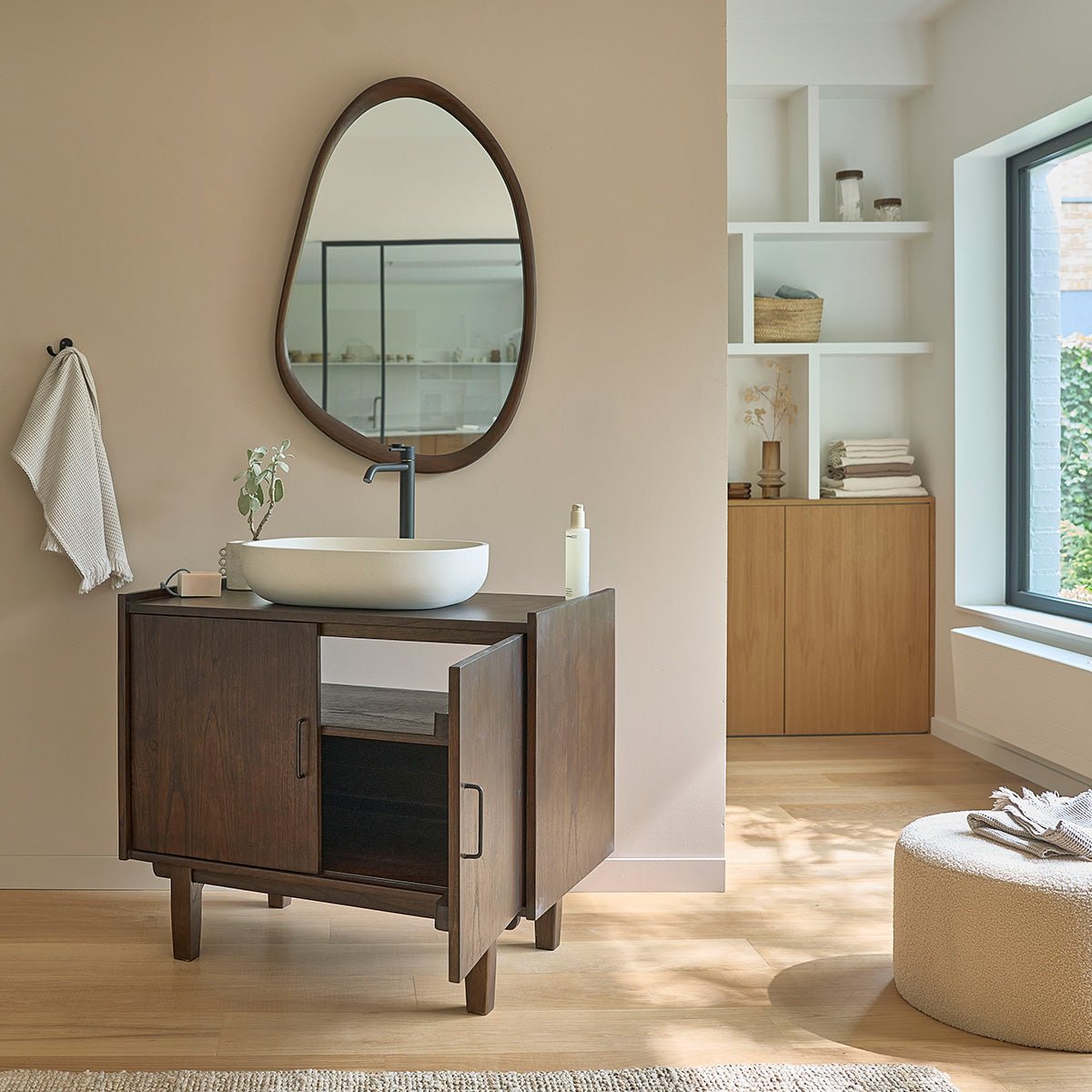 Meuble de salle de bain en mindi massif 90 cm  VINTAGE marron, BERAH GETAH