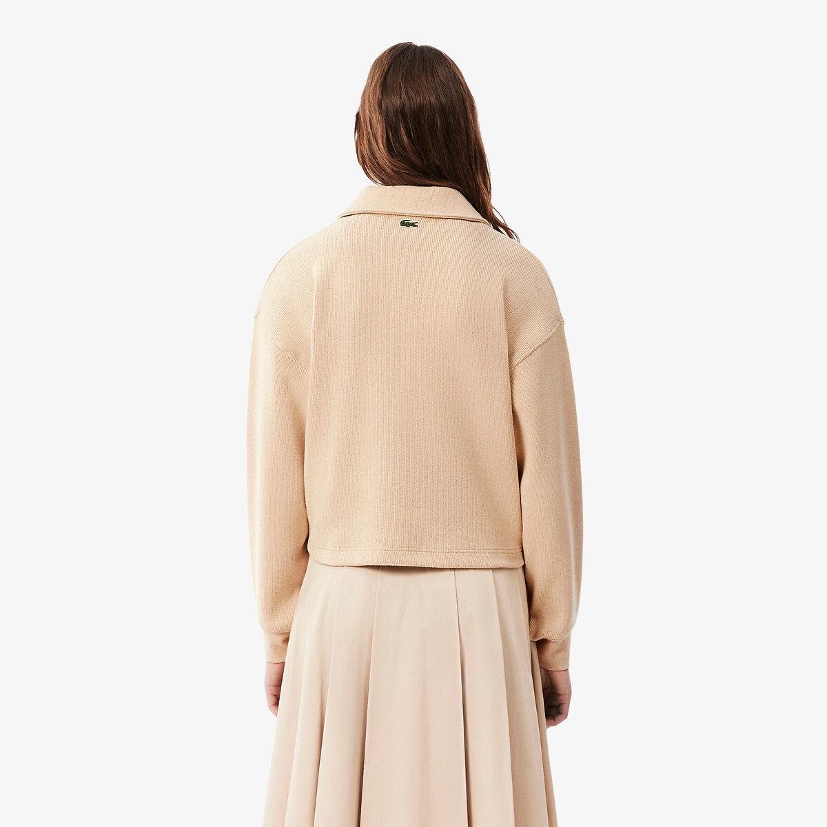 Sweat col polo à manches longues beige, LACOSTE