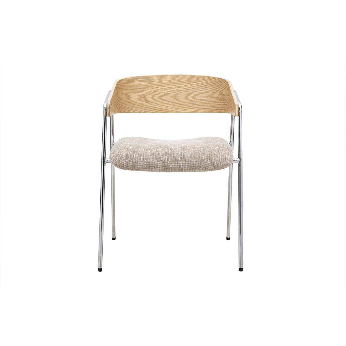 Chaises en tissu effet velours texturé taupe, bois clair et métal chromé (lot de 2) FANELY taupe, MILIBOO