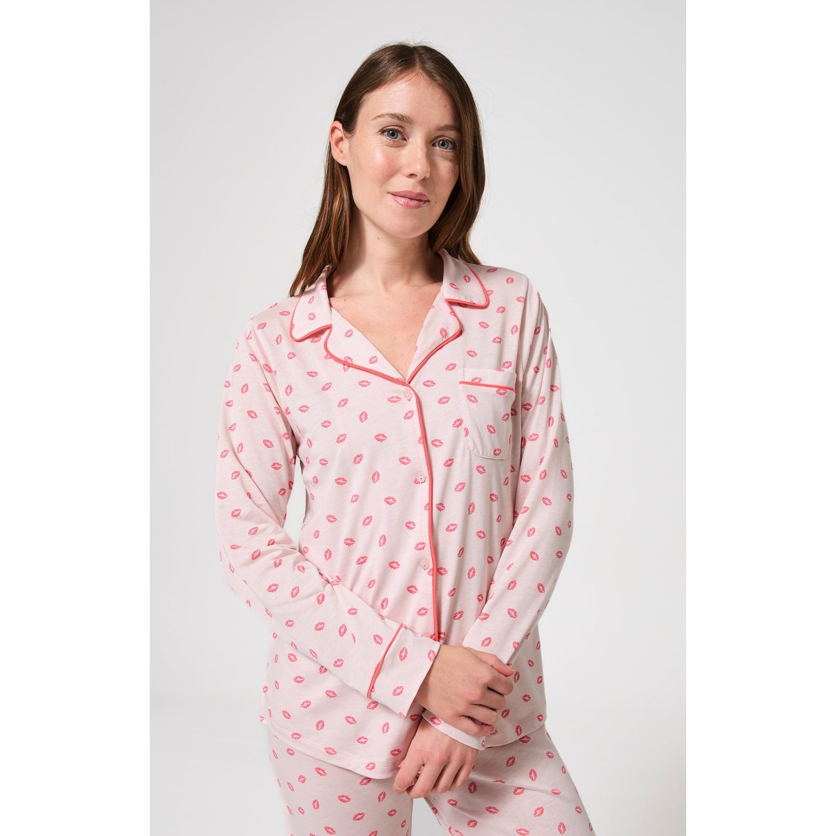 Pyjama boutonné en lyocell imprimé Kiss nude, ARTHUR