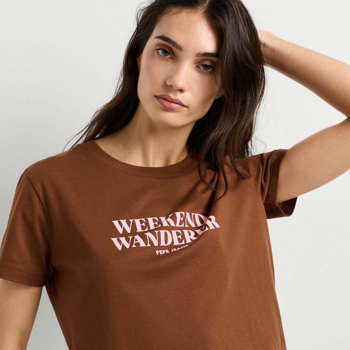 T-Shirt Avec Texte Imprimé brun cappuccino, PEPE JEANS