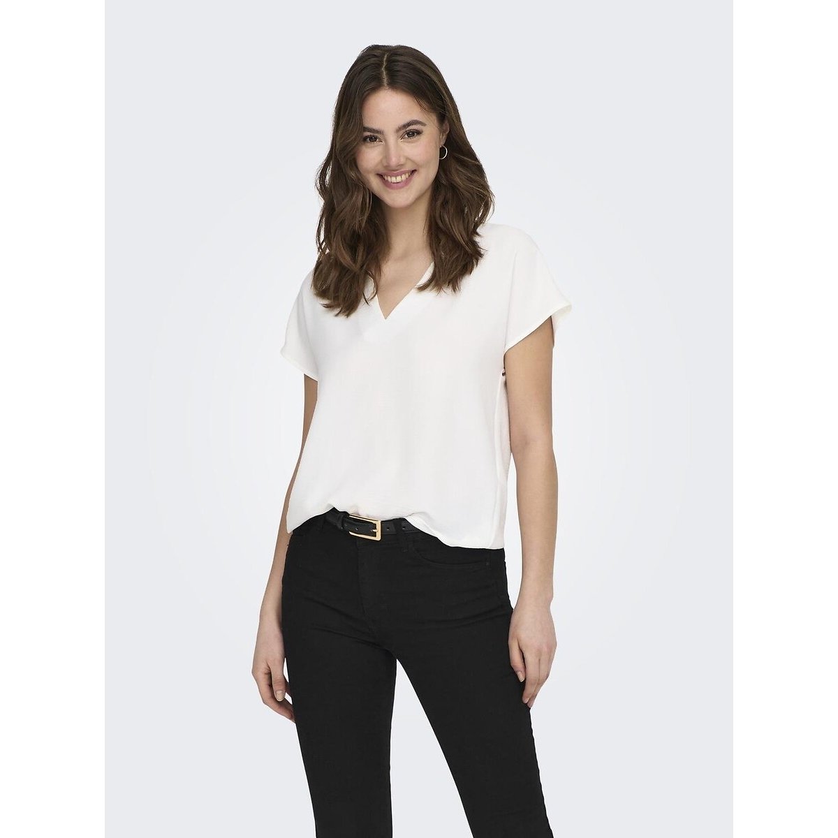 Kurzärmelige Bluse mit V-Ausschnitt weiss, JDY