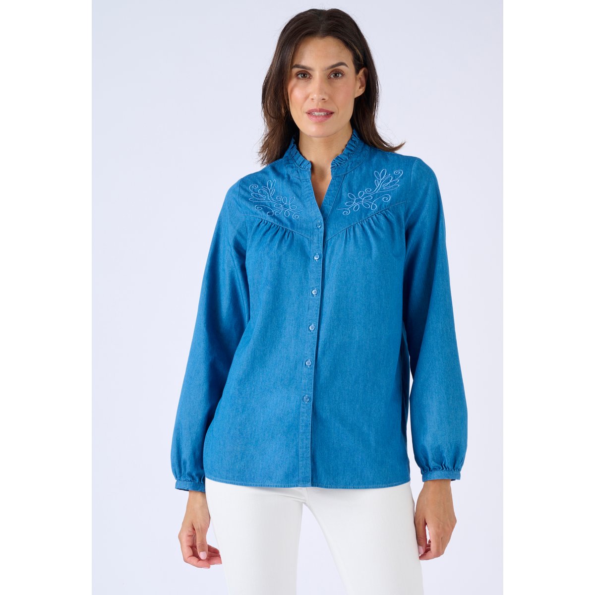 Chemisier en denim brodé bleu denim moyen, DAMART