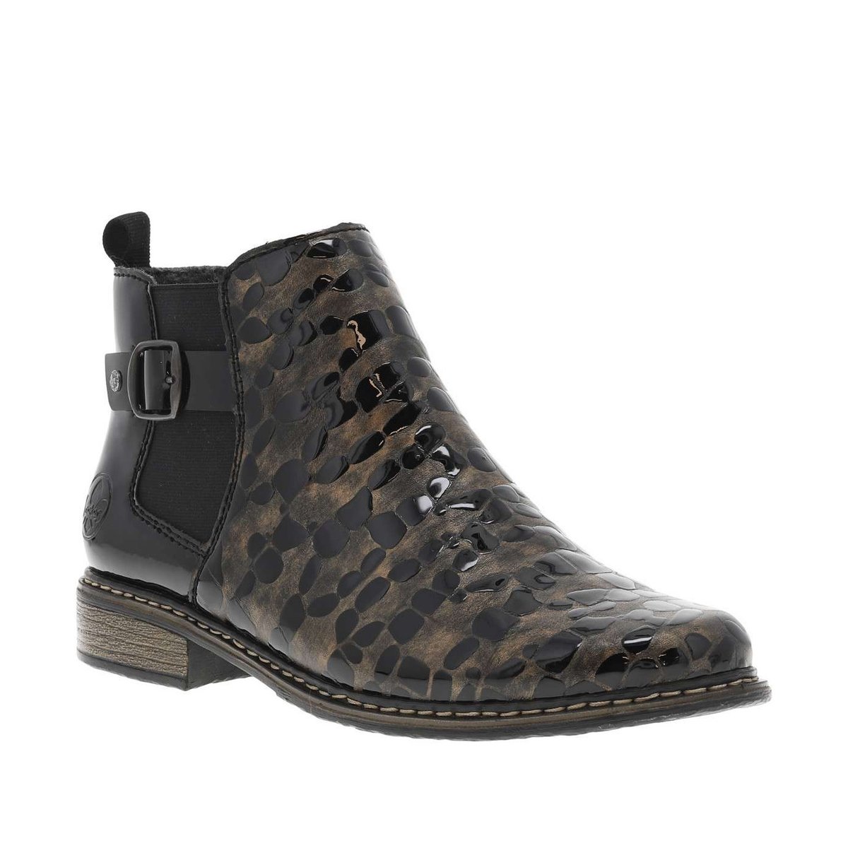 Boots cuir talon décroché bas bronze, RIEKER