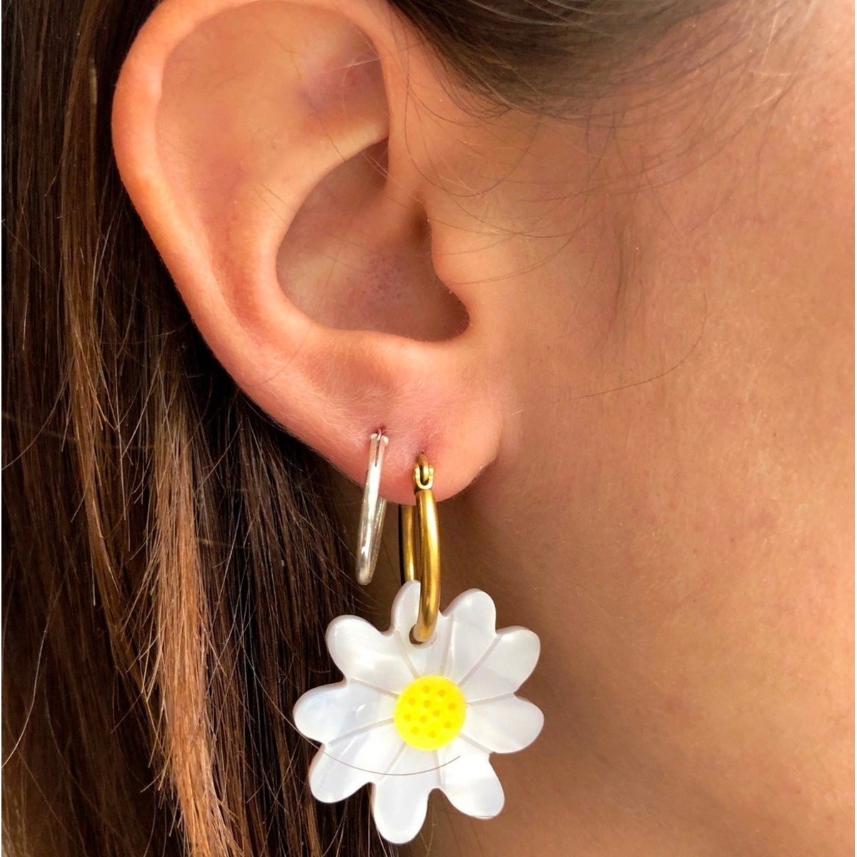 Boucles d'oreilles PAQUERETTE blanc et jaune, COUCOU SUZETTE