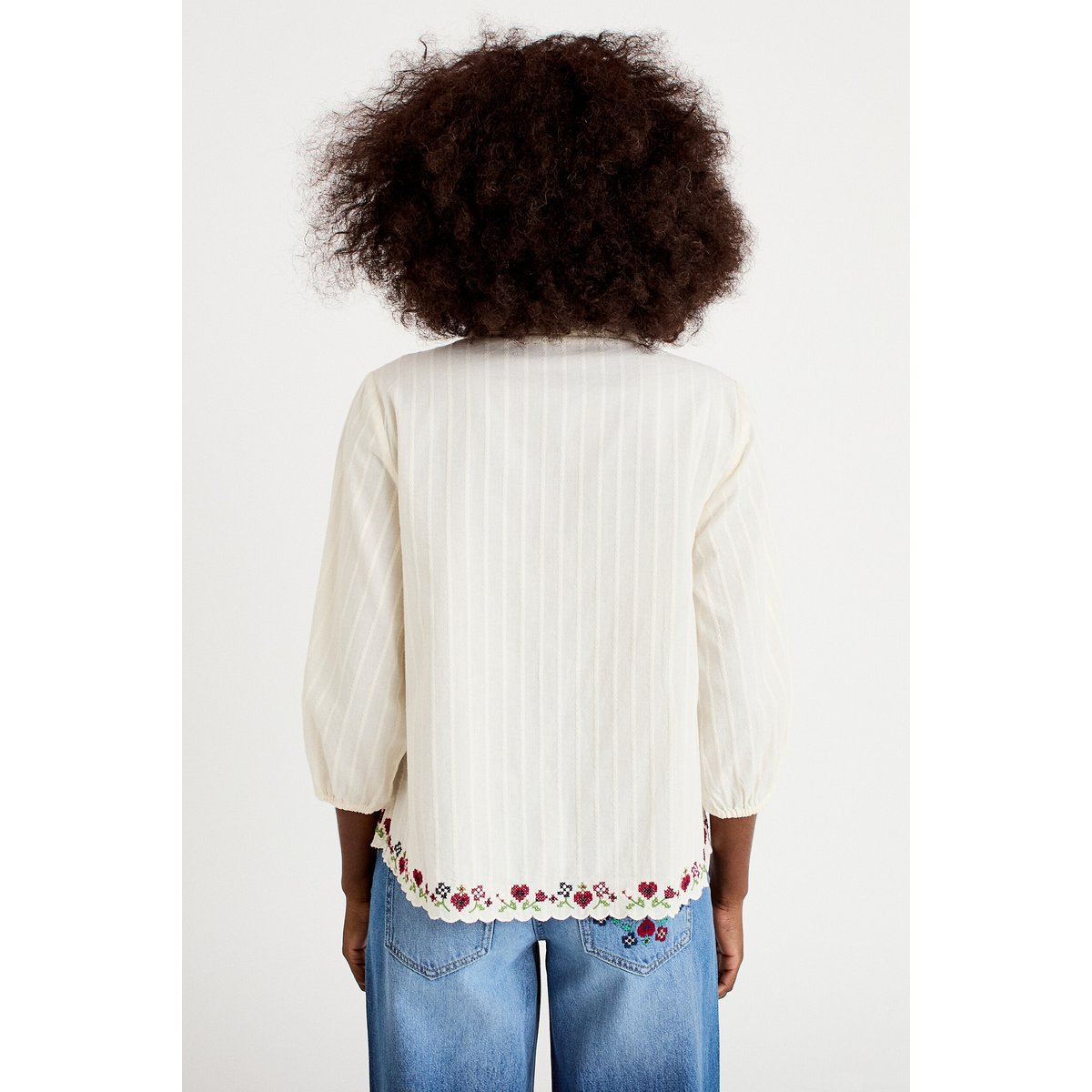 Blouse broderie col v manches 3/4 ecru, CACHE CACHE