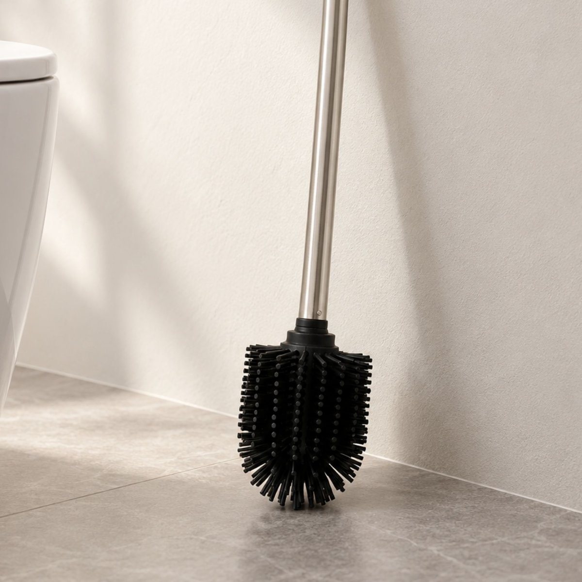 Balayette WC avec manche en métal argent, HOME MAISON