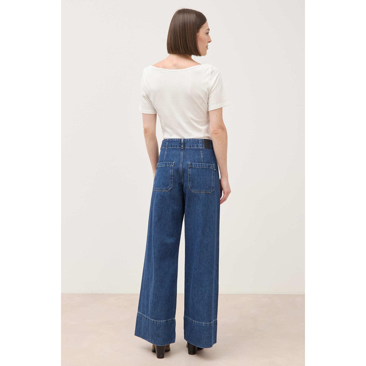 Jeans loose taille haute en coton denim used, BONOBO