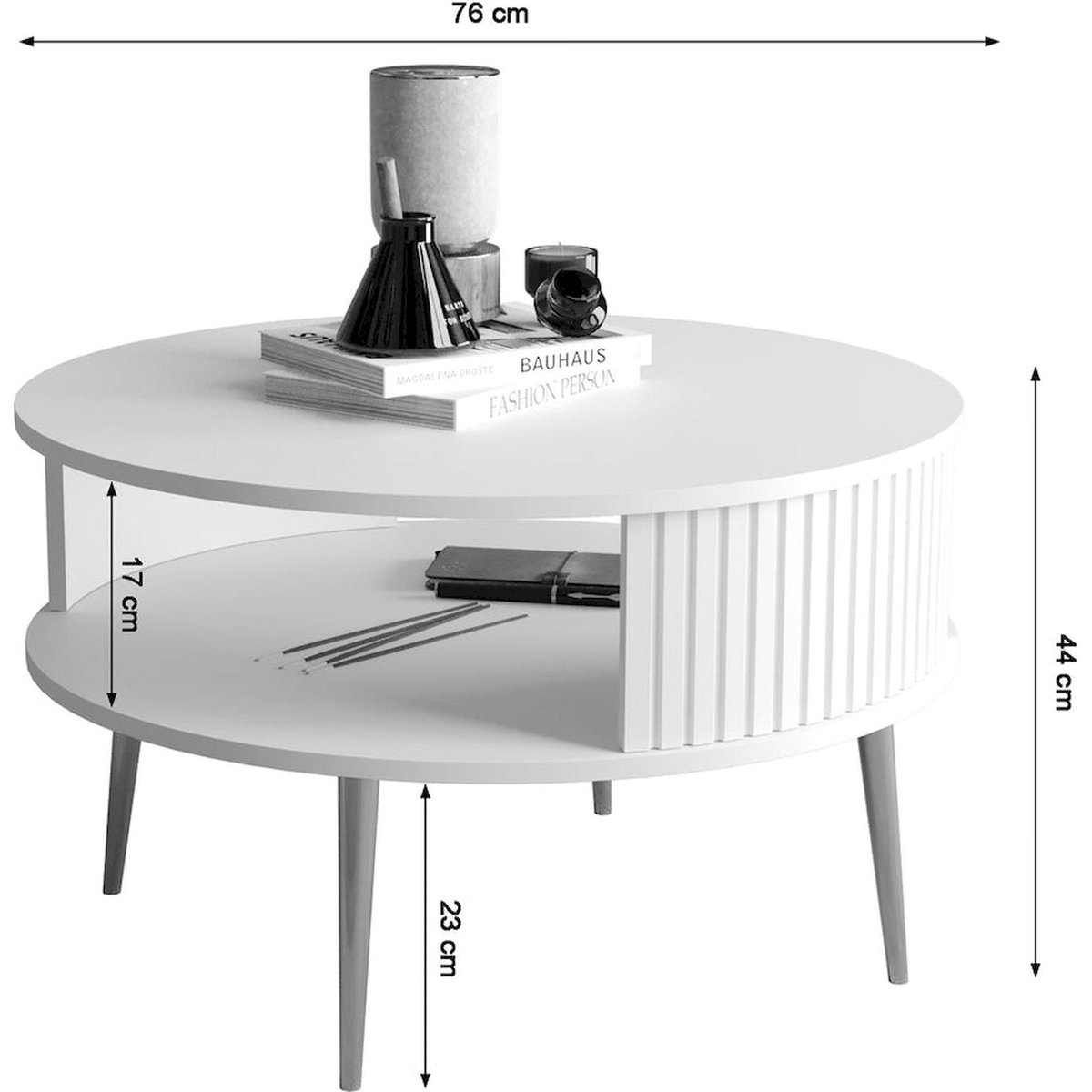Table basse ronde à lamelles PIVIANO chêne et blanc, RECOLLECTION