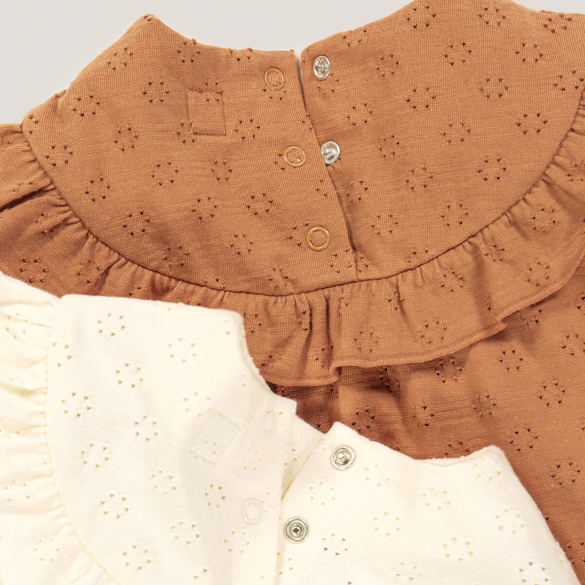Pack of 2 T-Shirts with Ruffle and Long Sleeves camel/ecru, LA REDOUTE COLLECTIONS
