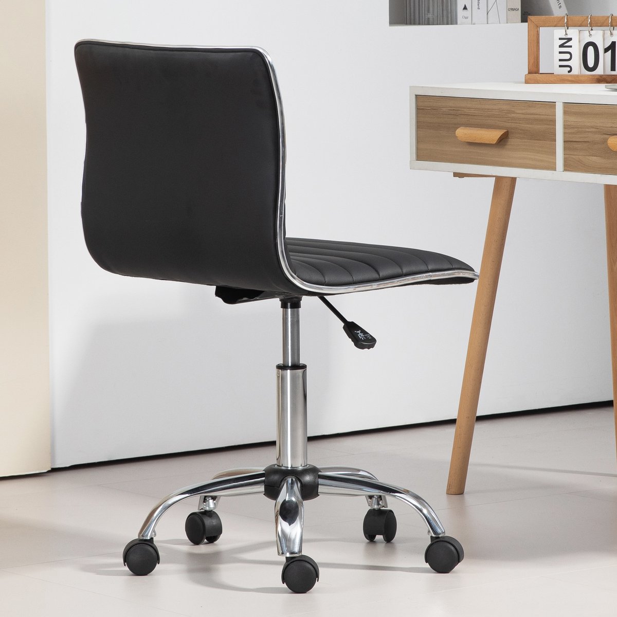Chaise de bureau Revêtement synthétique Noir noir, HOMCOM