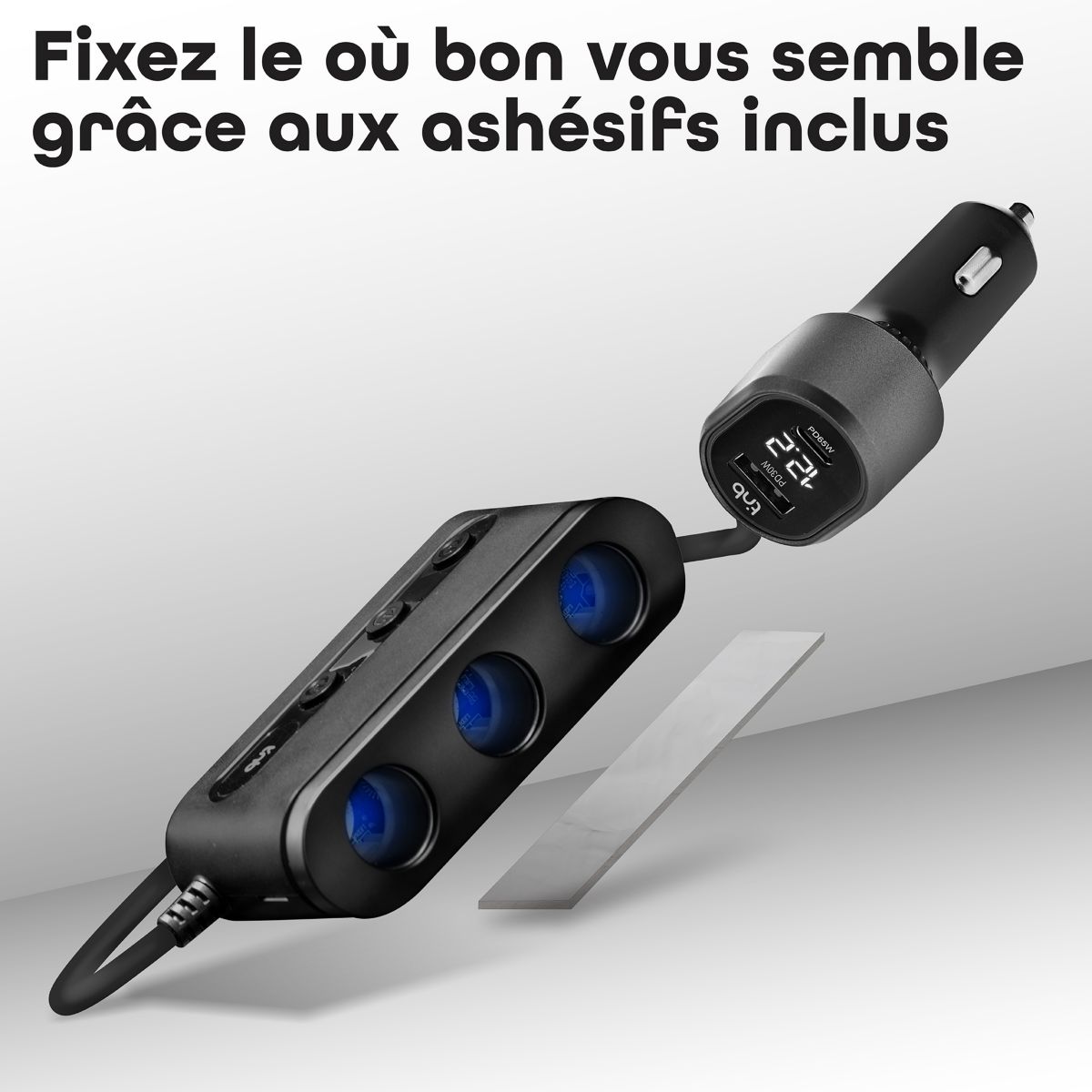 Chargeur allume cigare Station de charge 65W 7 en 1 USB-C noir couleur unique, TNB
