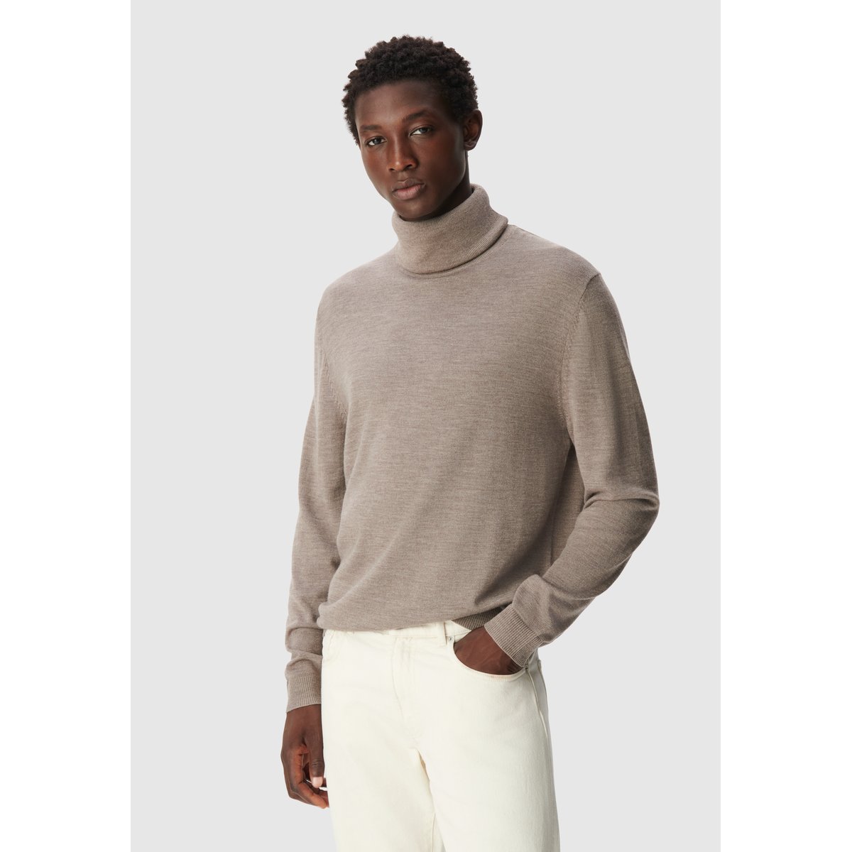 Pull col roulé tricot 100% laine marron, IKKS