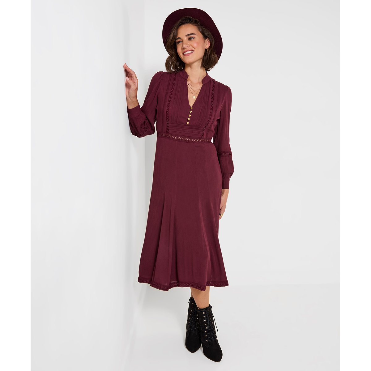Robe Mi-Longue à Manches Longues Preya violet, JOE BROWNS