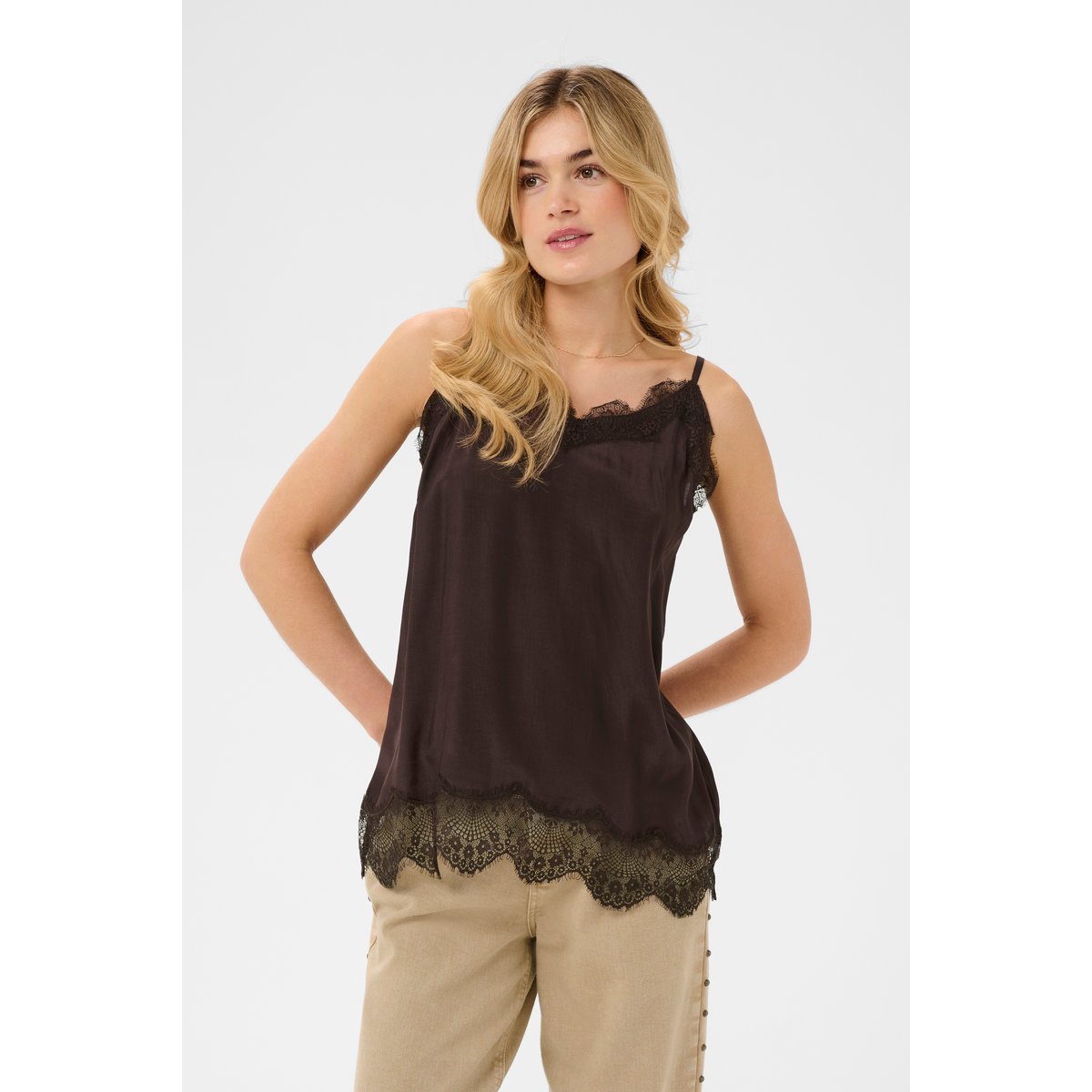 Blouse sans manches marron java, CREAM
