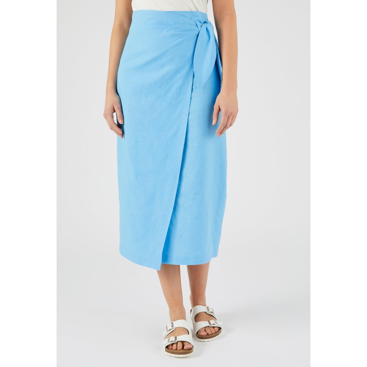 Jupe portefeuille mélange lin Climatyl bleu céruléen, DAMART