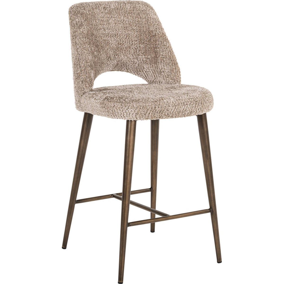 Tabouret de comptoir bouclette beige lovely nature et bronze, RECOLLECTION