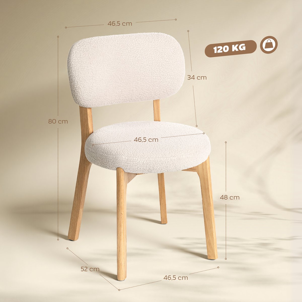 Chaise de salle à manger Tissu effet laine crème, bois naturel, HOMCOM