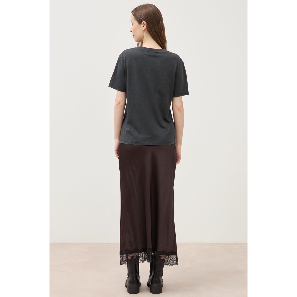 T-shirt droit col rond manches courtes noir, BONOBO