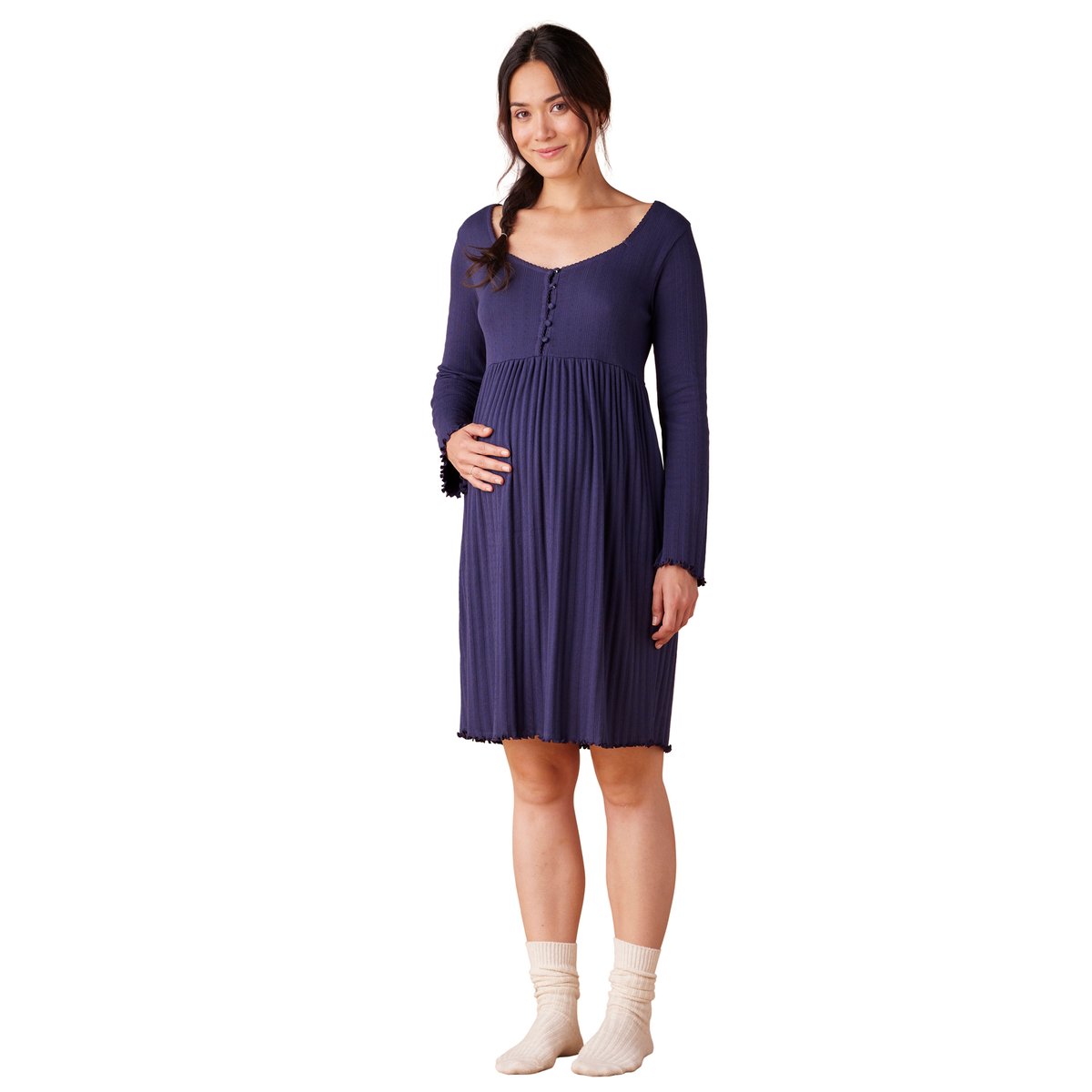 Chemise de nuit en maille pointelle grossesse marine, ENVIE DE FRAISE