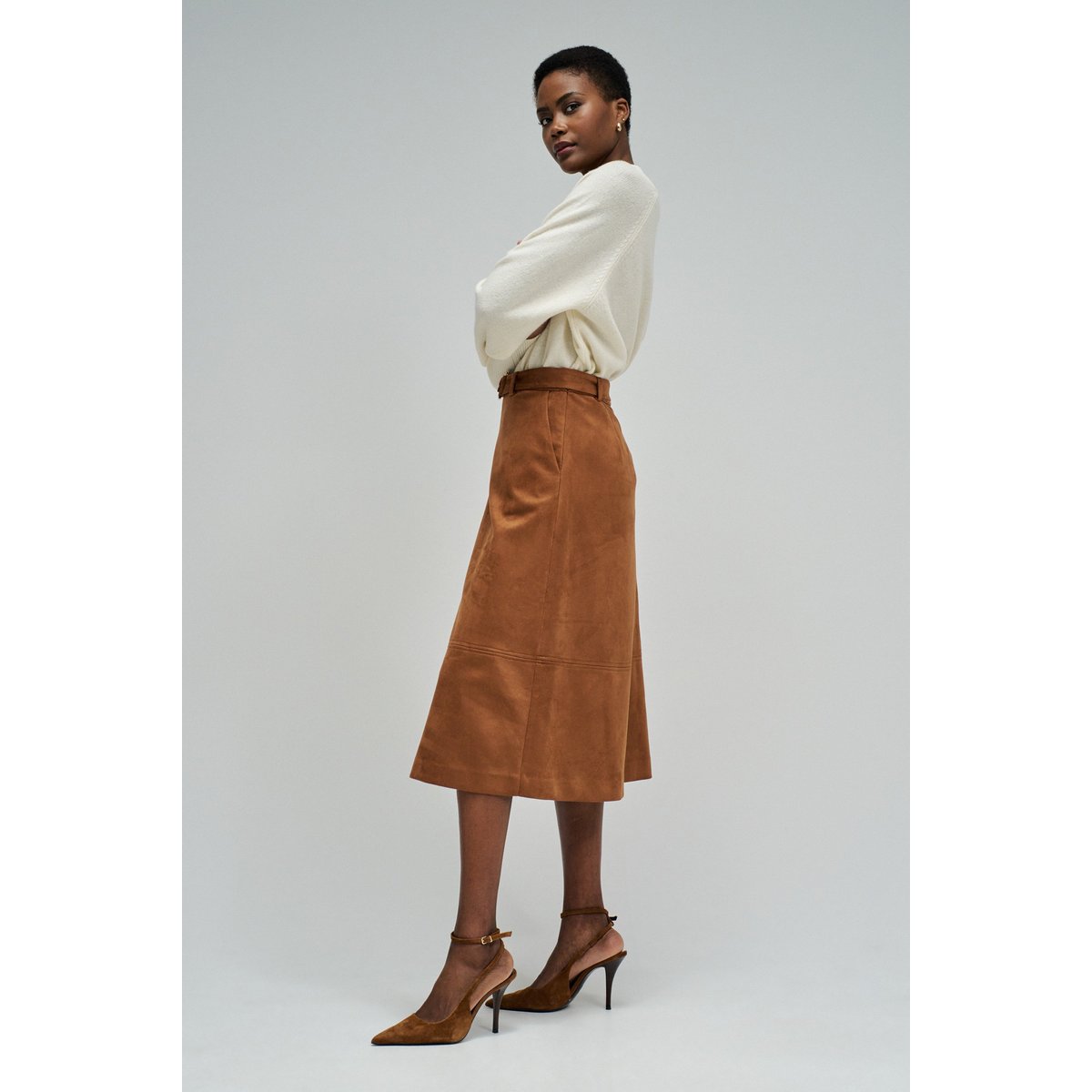 JUPE MIDI EFFET SUEDE marron, SALSA JEANS
