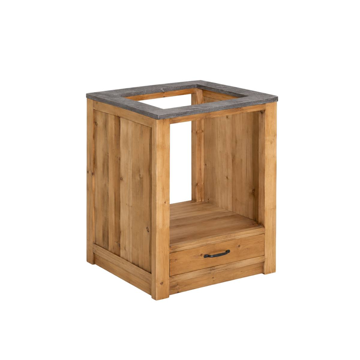 Meuble bas de cuisine en bois recyclé et pierre bleue CHAMPÊTRE bois clair, MADE IN MEUBLES
