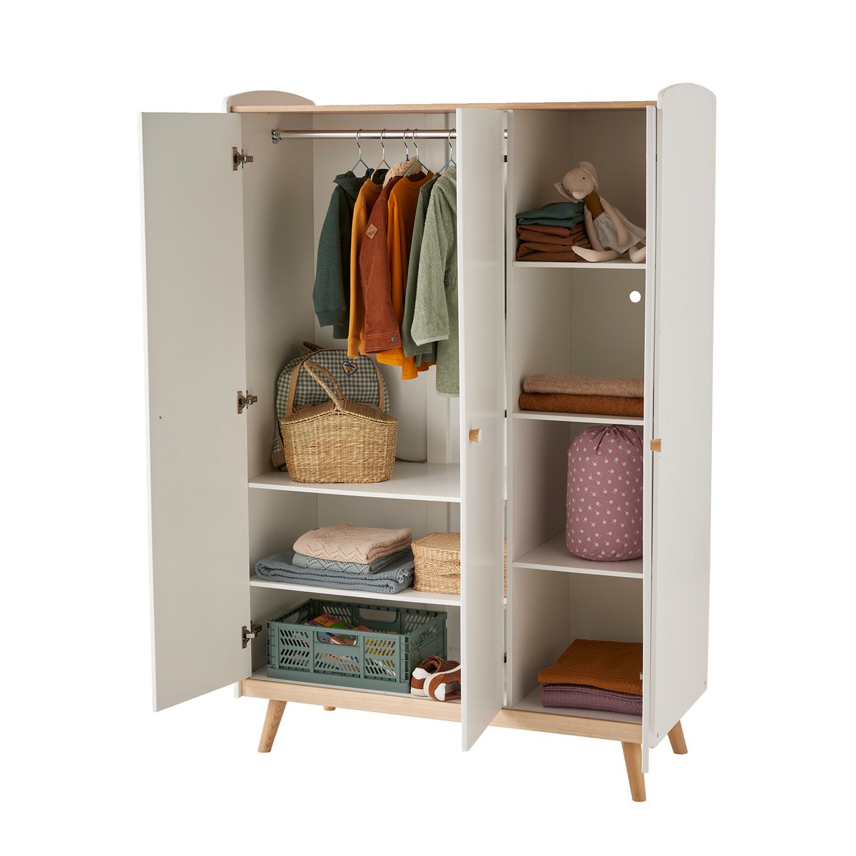 Armoire 3 portes LIGNE CONFETTI blanc/bois, VERTBAUDET
