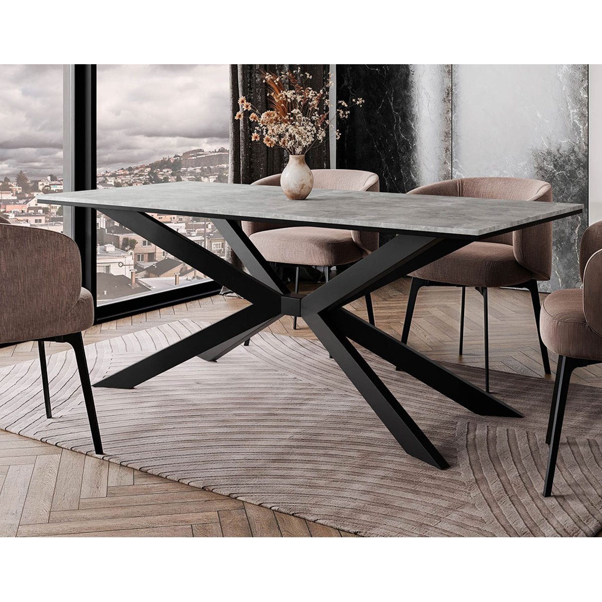 Table à manger 190x90 cm - CASEY gris / noir, BEST MOBILIER