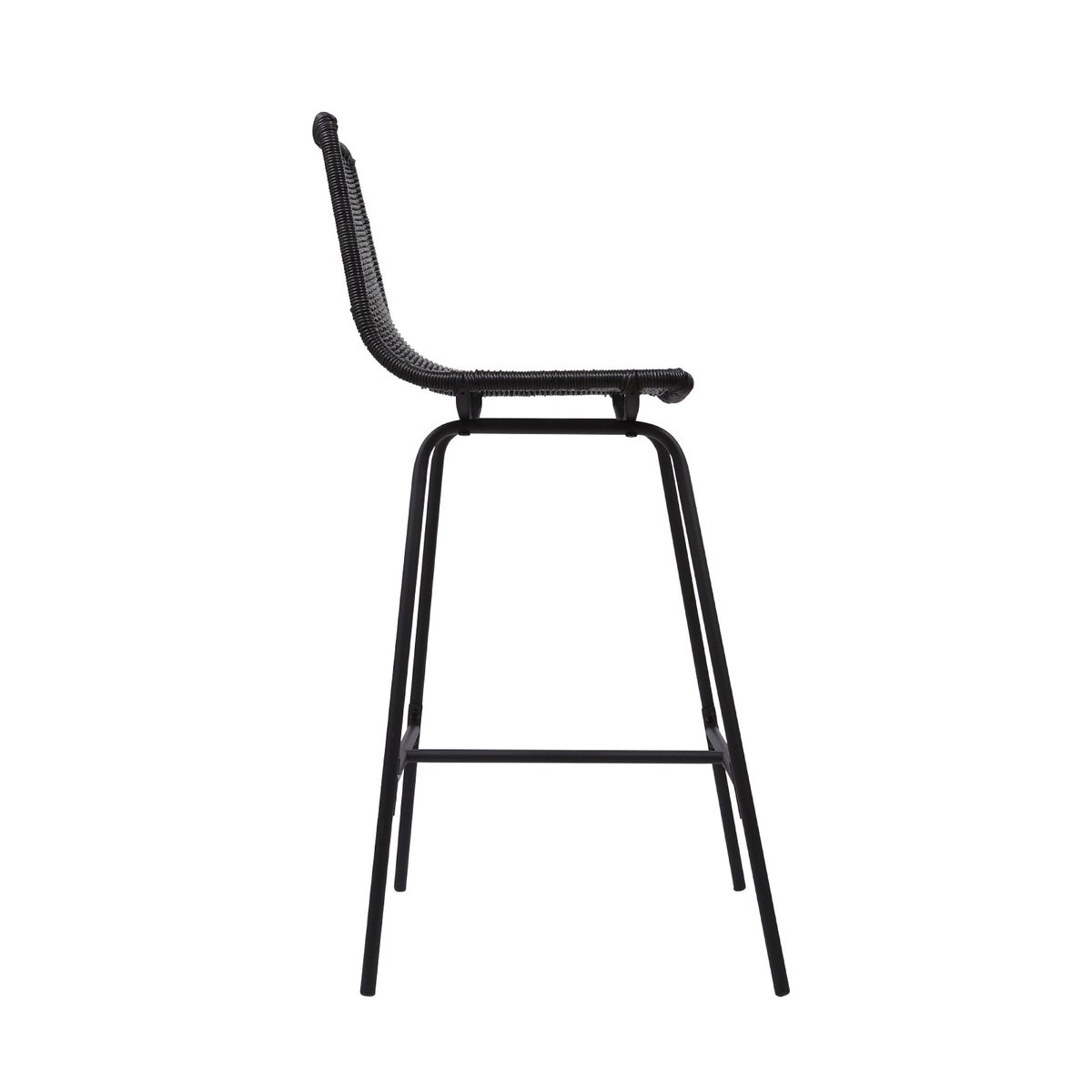 Lot de tabourets de bar et d'ilot en métal avec assise en rotin 65cm KUTA|Lot de 8 | Lot de 8 noir, MOB IN