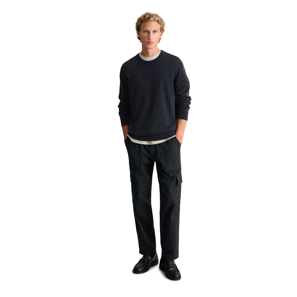 Pull coupe classique en pur coton biologique bleu foncé, MARC O’POLO DENIM