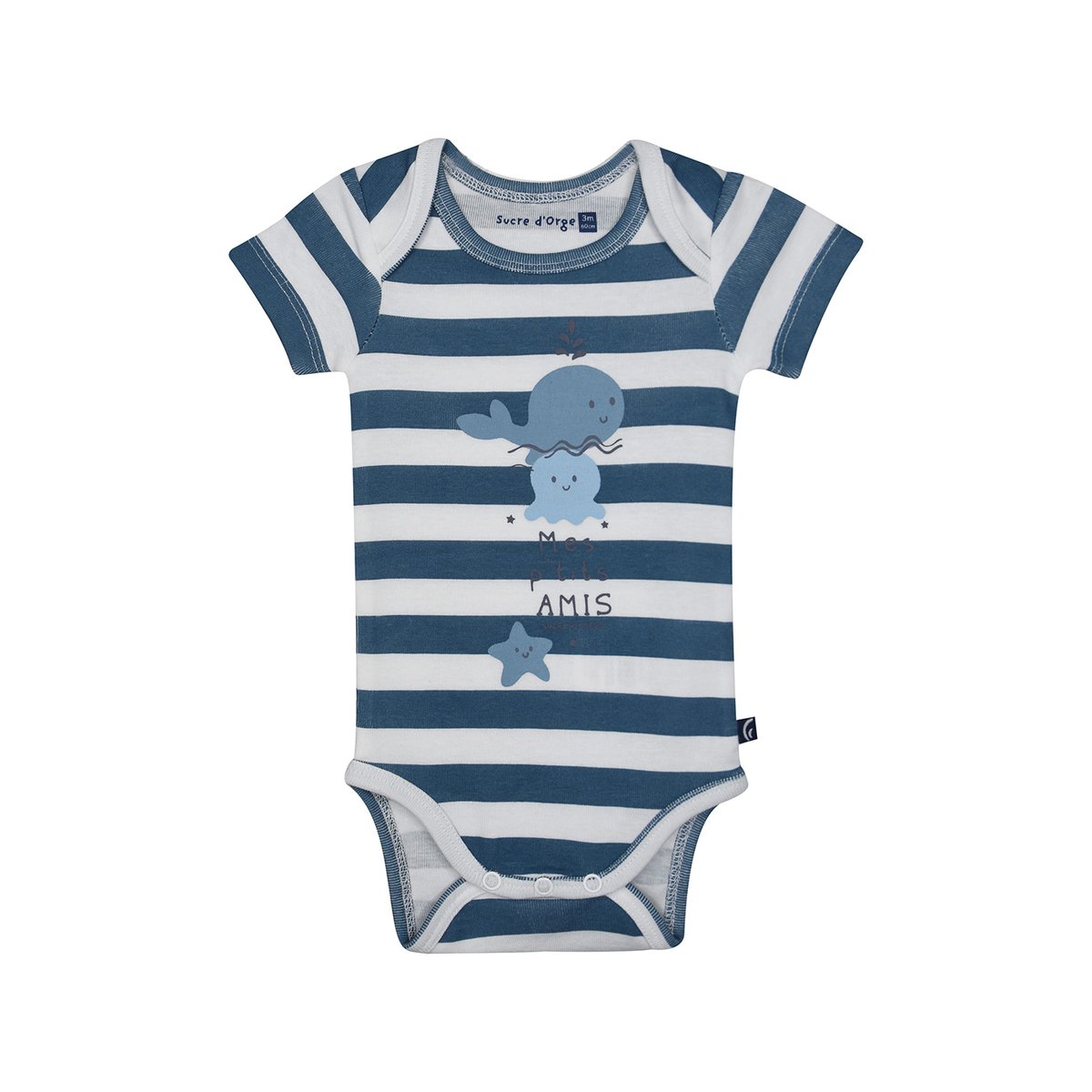 Lot de 3 bodies lirone manches courtes bebe bleu, SUCRE D'ORGE