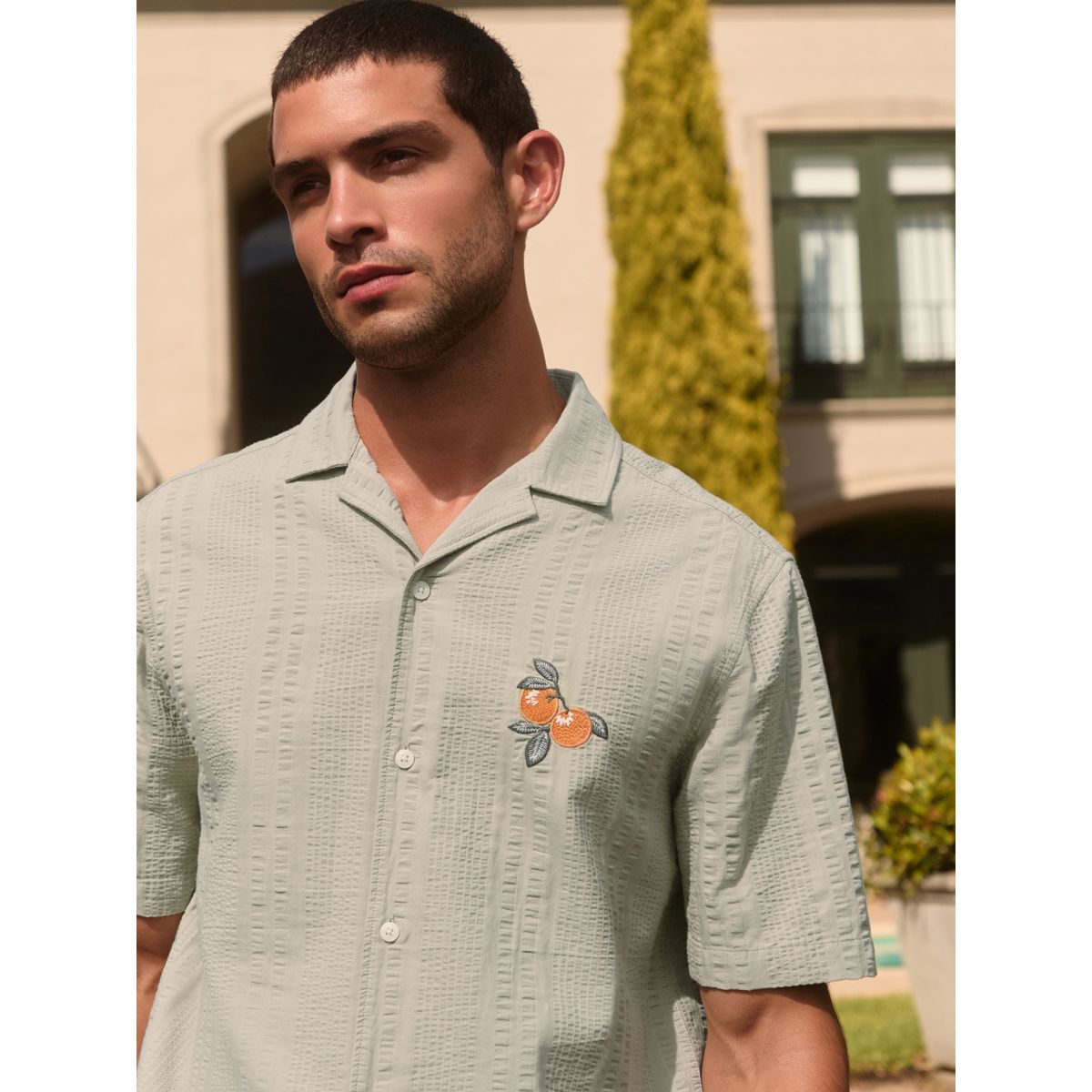 Chemise texturée à manches courtes et motif vert, NEXT