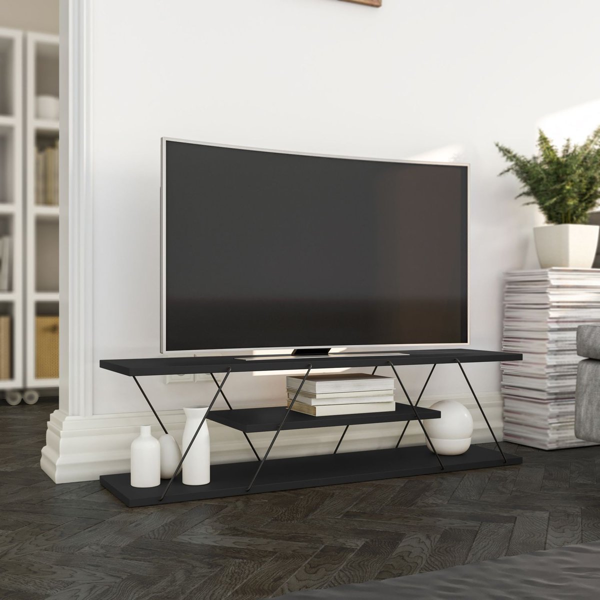 Table basse 2 niveaux design minimaliste LABRANDA gris anthracite, TOILINUX