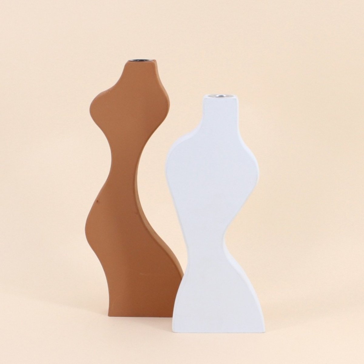 Set de 2 bougeoirs design terracotta - blanc, ORNAMI