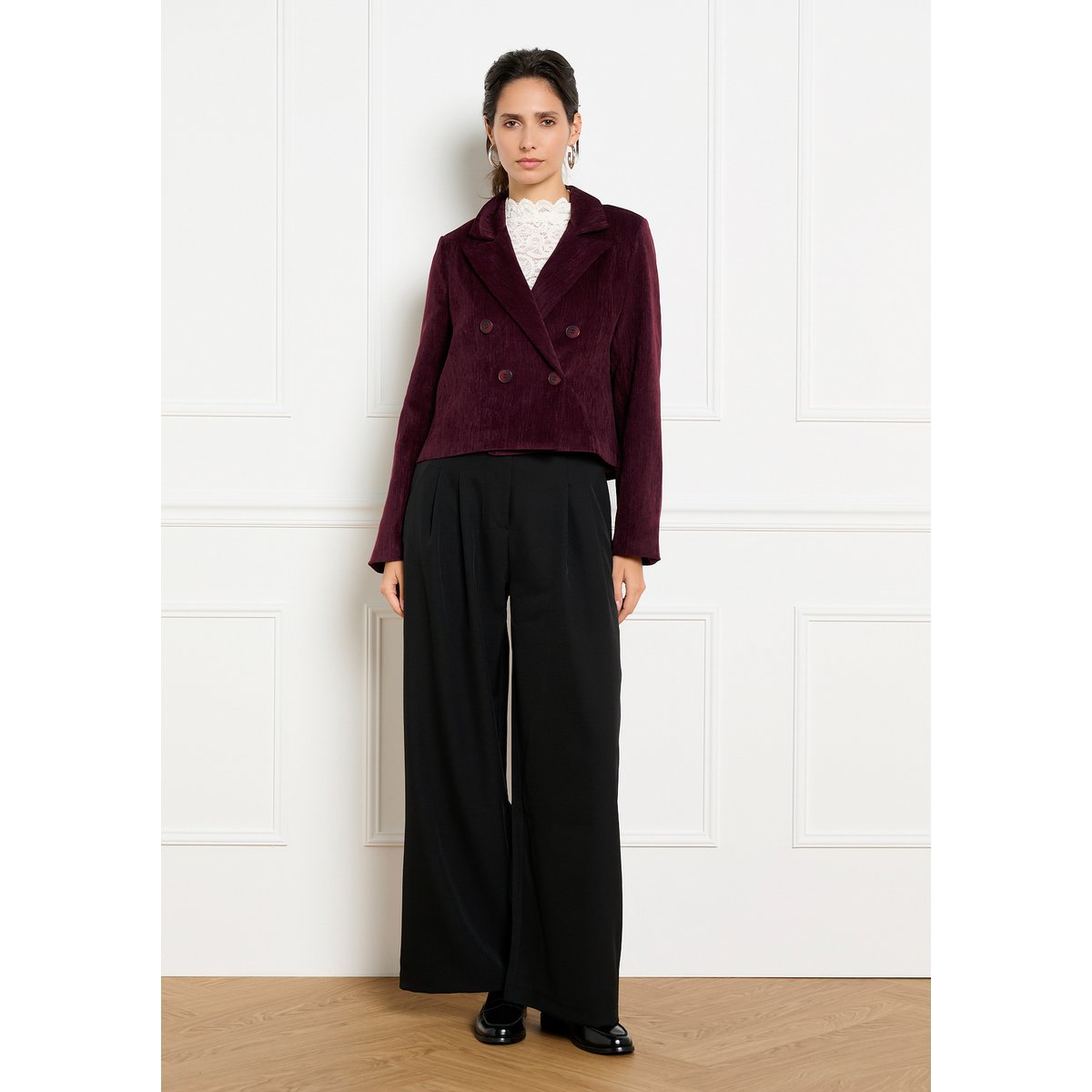 Blazer court à double boutonnage bordeaux wine, LOLALIZA