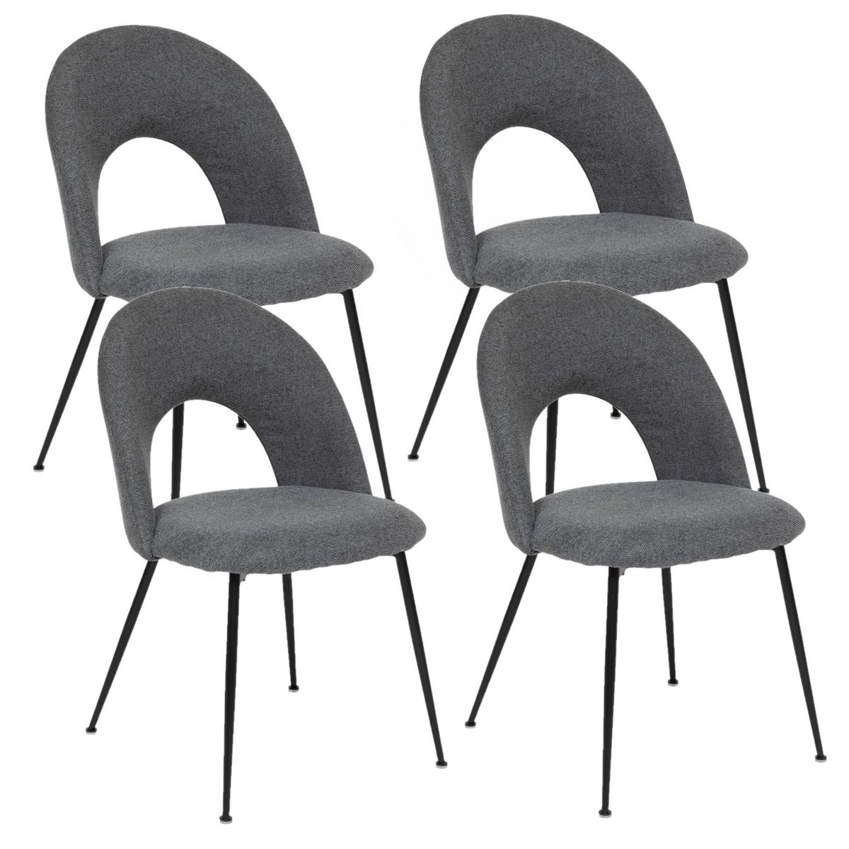 Lot de 4 chaises en tissu avec pieds métal RAVEN gris, TOILINUX