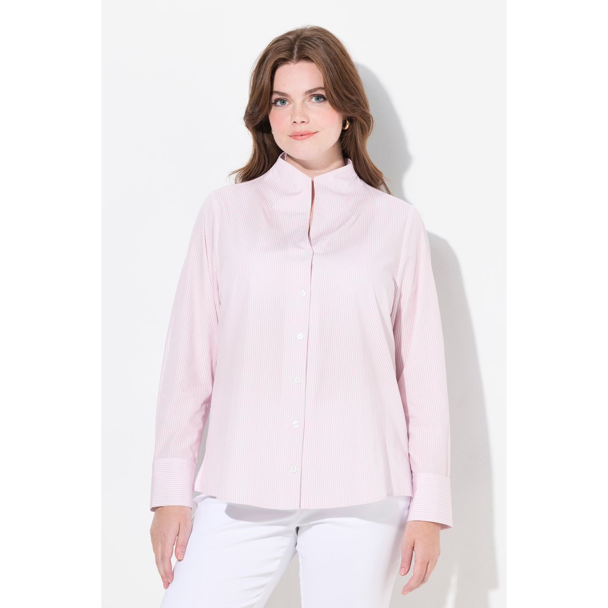 Chemisier rayé, col calice, manches longues rose tendre, ULLA POPKEN